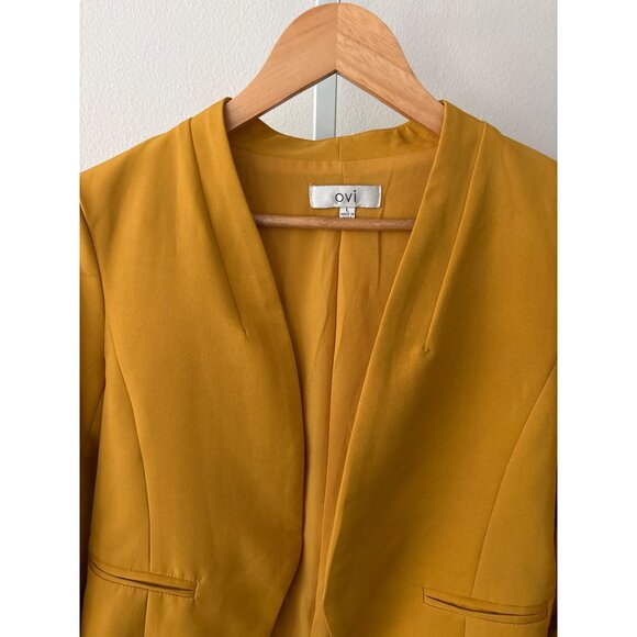 OVI Mustard Yellow Open Front Blazer Size Large Modern Minimal Tailored Workwear - Picture 3 of 11
